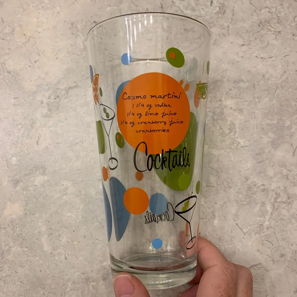 4/$15 One Large glass with cocktail recipes
